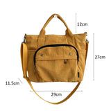 Lkblock Women Corduroy Shoulder Tote Solid Color Casual Handbag Fashion Canvas Messenger Bags Zipper Simple Crossbody Bag