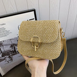 Lkblock Summer Lock Fashion Straw Crossbody Bags, Casual Travel Beach Shoulder Bag Designer Flap Women's Handbags   35.69