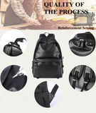 Lkblock Black Leather Backpack for Men Business Travel Waterproof Daypack PU 16 inch Laptop Backpack