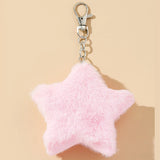 Lkblock New Star Plush Pendant Keychains for Women Girls Pentagram Key Chains Rings Hairball Bag Keyring Holder Charm Jewelry Accessory