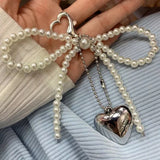 Lkblock White Bowknot Heart Keychain Women Sweet Charm Pearl Bow Backpack Key Ring Handmade Jewelry Ornament Bags Pendants Gifts