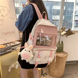 Lkblock Japanese Campus Small Fresh and Cute Contrasting Colors Transparent Soft Girl Student Backpack Korean Version Vintage School Bag