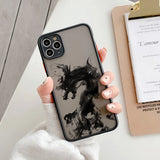 Lkblock Dragon Pattern Ink Brush Painting Phone Case for iPhone X XR XS 7 8 Plus SE 2020 16 15 12 13 14 11 Pro plus Max Back Cover Funda