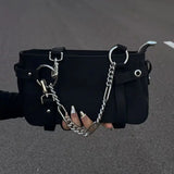 Lkblock New Gothic Moto Biker Dark Streetwear Women Underarm Shoulder Bag Korean Fashion Trendy Chain Ladies Handbag Bolso Mujer