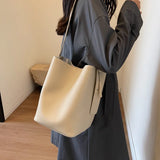 Lkblock Vintage pu Leather Bucket Shoulder Bags for Women Designer Korean Fashion Female Handbags Large capacity Underarm Bag