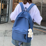 Lkblock Simple Female Backpack Women Canval School Bag For Teenage Girl Casual Shoulder Bag Solid Color Rucksack Quality Travel