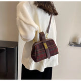 Lkblock Wool Blend Grid Hobos Shoulder Crossbody Bags Women Tote Handbags and Purses New Plaid Messenger Bag High Quality