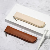 Lkblock Simple Zipper Pen Holder PU Leather Pencil Bag Fountain Pen Storage Pouch Portable Pen Sleeve Case School Office Supplies