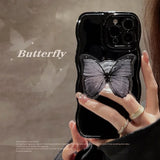 Lkblock Ins Cute Cartoon Butterfly Shockproof Case For iPhone 14 13 12 11 Pro Max Soft Silicone Bumper Protective Cover With Holder