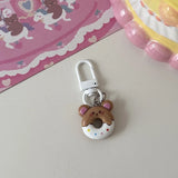 Lkblock Cute Cartoon Donut Keychain for Women Funny Bunny Bear Key Chains Bag Pendant Couple Girlfriend Kids Gift DIY Accessories