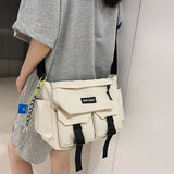 Lkblock Letter Patch & Release Buckle Decor Crossbody Bag With Bag Charm in White