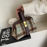 Lkblock Wool Blend Grid Hobos Shoulder Crossbody Bags Women Tote Handbags and Purses New Plaid Messenger Bag High Quality