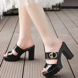 Lkblock 2024 High Heels Platform Slippers Summer Shoes  Solid High Heels Slides Women Office OL Fashion  35-40 Open Slippers