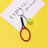 Lkblock Funny Tennis Ball Mini Keychain for Women Men Racket Key Chain Accessories Bag Pendant KeyrinSouvenir Gifts for Sports Lovers