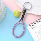 Lkblock Funny Tennis Ball Mini Keychain for Women Men Racket Key Chain Accessories Bag Pendant KeyrinSouvenir Gifts for Sports Lovers