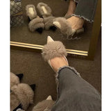 Lkblock Women High Heel Shoes Fur Slippers Mules Pointed Toe Furry Slides Fashion Elegant Luxury Designer Flip Flops Office Pumps