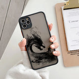 Lkblock Dragon Pattern Ink Brush Painting Phone Case for iPhone X XR XS 7 8 Plus SE 2020 16 15 12 13 14 11 Pro plus Max Back Cover Funda