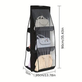 Lkblock Black Handbag Hanging Organizer With 6 Pockets Foldable Oxford Cloth Handbag Storage Bag For Family Closet Bedroom