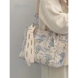 Lkblock Elegant Tote Bags for Women Floral Embroidery Casual Handbag Large Capacity Gentle Lady Fashion Shopping Shoulde