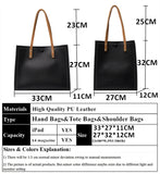 Lkblock Toptrends 2 Pcs/Set Large Shoulder Tote Bags For Women Trend Designer Shopper PU Leather Ladies Work Handbags Beige Black