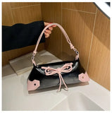 Lkblock Sweet Cool Bow Y2k Handbag Women Fairy Core Zipper Pu Leather Shoulder Bag Ladies Harajuku Silver Underarm Bags Purse