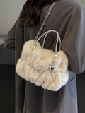 Lkblock Faux Fur Tote Handbags and Purses Women Shoulder Crossbody Bags New Soft Plush Messenger Bag High Quality