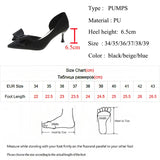 Lkblock Blue Bowtie Thin Heeled Pumps Women Autumn PU Leather Slip on High Heels Shoes Woman Pointed Toe Party Shoes Mujer