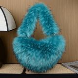 Lkblock Luxury Fluffy Plush Shoulder Bag Heart Shaped Faux Fur Bags for Women Handbag Designer Brands Soft Hobo Winter Tote Bag Purses