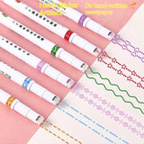 Lkblock 6Pcs Flower Line Shaped Highlighter Pens, Roller Tip, Curve Liner Marker, Writing, Journaling, Drawing Stationery, Kawaii