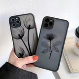 Lkblock Luxury Vintage Rose Flower Phone Case for iPhone 7 8 Plus SE2 X XR XS MAX 12 13 14 11 15 Pro Max Black Back Shockproof Covers