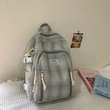 Lkblock Fashionable Plaid Canvas Female Backpack Student School Bag Backpack Girl School Bag Large Capacity Travel Backpack