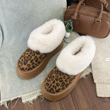 Lkblock Ankle Snow Boots Women Winter 2025 New Fashion Leopard Fur Short Plush Warm Flat Slippers Platform Shoe Indoor Cotton Flip-Flops