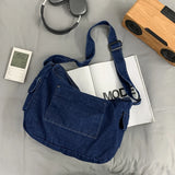 Lkblock Hong Kong StyleTooling Package Large Capacity Denim Satchels Lazy Style Canvas Women Shoulder Bags Simple Crossbody Bags Man