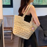 Lkblock Bohemian Style Bag Seaside Beach Bag Women's Summer Braided Bags Small Straw Braided Large Capacity Single Shoulder Tote Bag