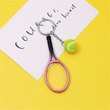 Lkblock Funny Tennis Ball Mini Keychain for Women Men Racket Key Chain Accessories Bag Pendant KeyrinSouvenir Gifts for Sports Lovers