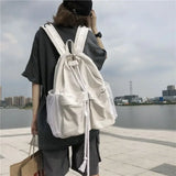 Lkblock Korean Versatile Retro Drawstring Backpack Canvas Casual Large Capacity Student Schoolbag Women's Shoulder Bag Universal Bag