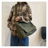 Lkblock Large Capacity Flap Casual Shoulder Phone Bag New Japanese Crossbody Solid Color Simple Student Canvas Bag