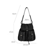 Lkblock High Quality Shoulder Bag Niche Design Trend Versatile Tote Bag Multiple Pockets Design  Bucket Bag Unisex Vintage Sense Handbag