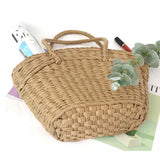 Lkblock New Straw Woven Bag Women's Handbag Beach Bag Dumpling Shaped Drawstring Woven Bag Accompanied by a Gift Basket