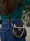 Lkblock Vintage Black Messenger Bag Women New Chain Chic Pu Leather Handbag Pursers Female Harajuku Y2k Crossbody Bags Wallet