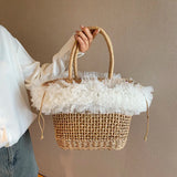 Lkblock Vintage Woven Straw Tote Shoulder Crossbody Bags Women Handbags and Purses New Design Ladies Messenger Bags High Quality