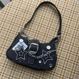 Lkblock Y2k Fashion Women's Handbags Stars Pattern Cool Girls Underarm Bag Fashion Canvas Female Small Shoulder Bags Chain Tote Purses