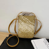 Lkblock Fashion Woven Straw Ladies Crossbody Messenger Bag Summer Bohemia Beach Rattan Shoulder Pack Small Solid Mobile Phone Coin Pursef