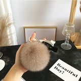 Lkblock Fluffy Real Fox Fur Ball Poms Keychain For Women Luxury Pompom Keyring Accessories Bag Decoration Emo Trinket Jewelry Gifts