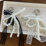 Lkblock Korean Cute Lace Bow Pearl Beaded Phone Pendant Chain Accessories Aesthetic Ballet Shoes Camera Bag Decoration Keychain Gift