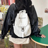 Lkblock Pure White Womens Backpack Vintage Leather Soft Washed American Style Backpack College Style Large Capacity New Travel Bag