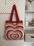 Lkblock Knitted Heat Pattern Shoulder Tote Bag, Open Top Design With Large Capacity for Shopping, Travel, Gatherings, etc.