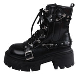 Lkblock Fashion New Women's Biker Boots Patent Leather Breathable Zipper Lolita Platform Boots Winter New Retro Gothics Boots