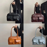 Lkblock Vintage Women Business Shoulder Bags Simple Ladies Commute Tote Bag Pu Leather Female Underarm Bag Burgundy Large Handbags Purse