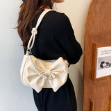 Lkblock New Design Women's Bag Trend Fashion Bow Pleated Underarm Shoulder Bag Individuality Summer Chains Beading Handbag